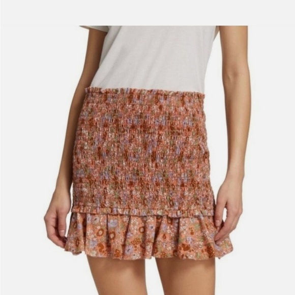 Veronica Beard Melodie Smocked Skirt Size 6 Cotton Floral Ruffle Mini Spring - Picture 2 of 11